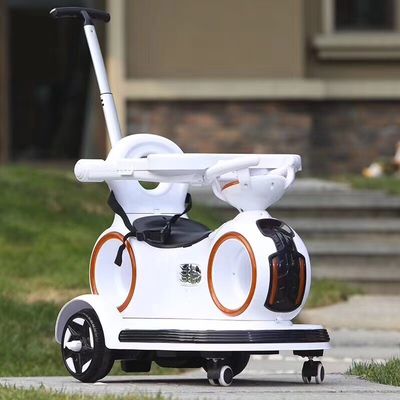 Carro eléctrico para niños con manija retráctil y luces coloridas