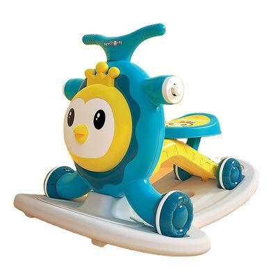 Scooter rosa multifuncional para niños con función de caminante y diseño de sacudir un caballo