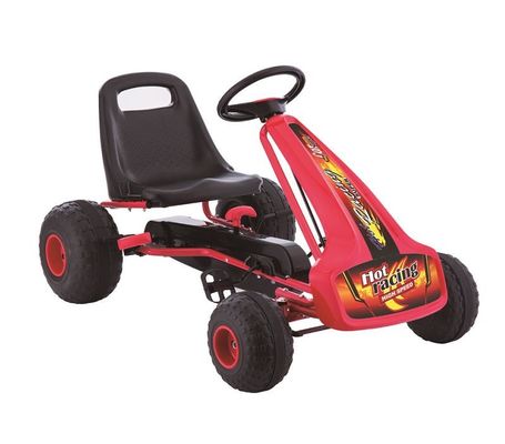 Pedal rojo de un solo asiento Go-Karting para niños de 7 años Rueda de plástico y coche de paseo