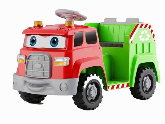 Selección de basura y efectos de sonido ojos de dibujos animados giratorios montar en un coche eléctrico para niños hecho de material PP